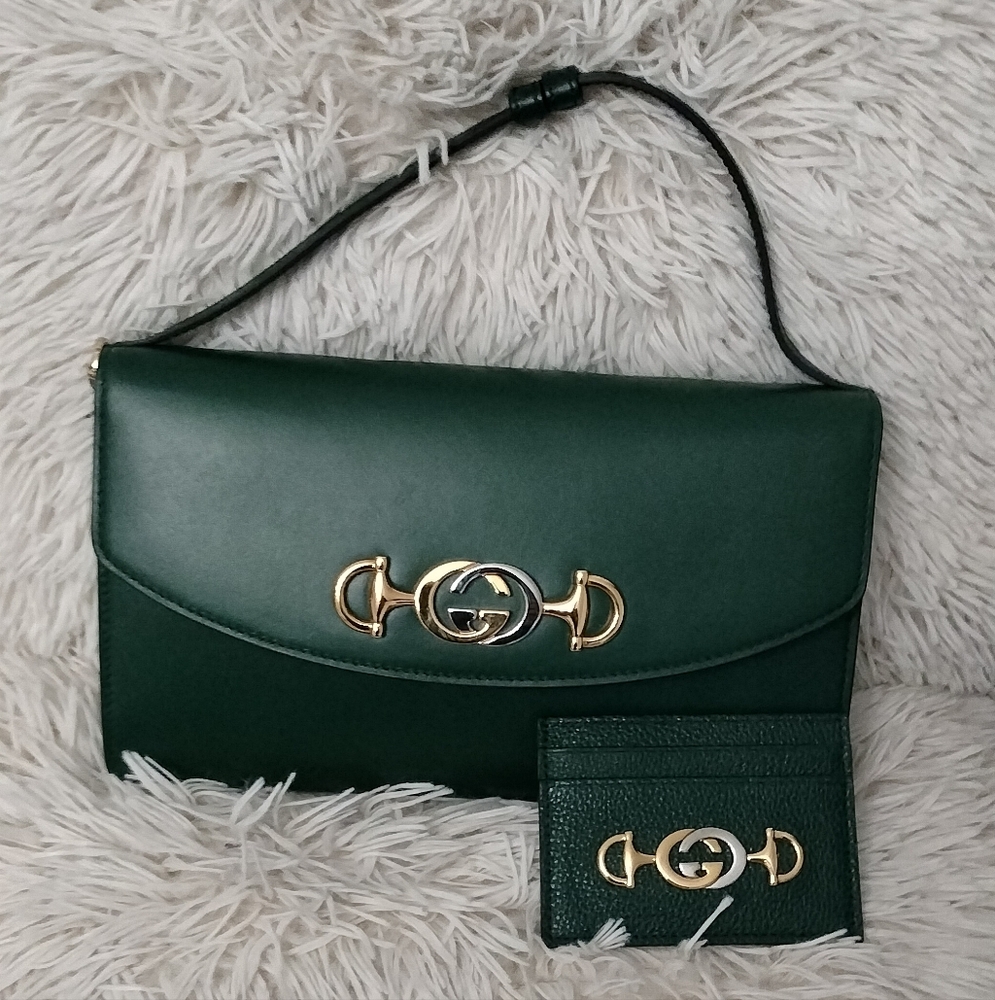 Gucci Zumi Shoulder Bag Mini Leather Green Designer and card holder
